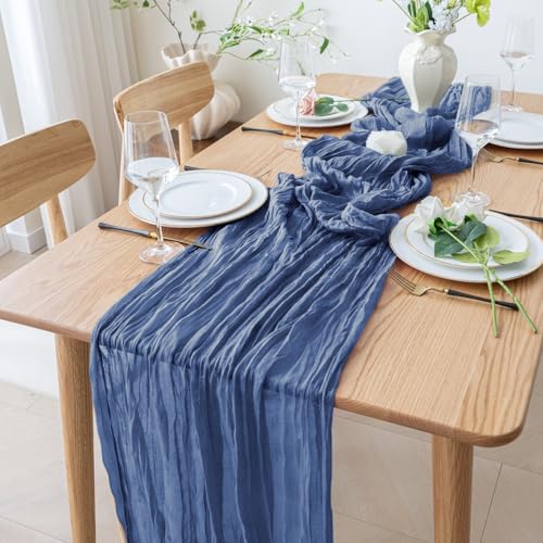 Cheesecloth Table Runner 10FT Blue Boho Gauze Rustic Sheer Runners - color: Blue, size: 1 Pack