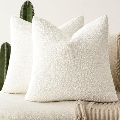 Foindtower Decorative Textured Boucle Throw Pillow Covers 20x20 Inch,White - color: White, size: 20" x 20" (Pack of 2)