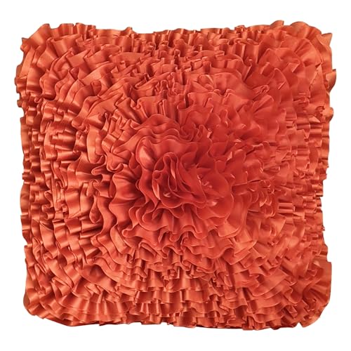 Burnt Orange Accent Ruffle Decorative Throw Pillow Cover for Bed Sofa Couch - color: Orange