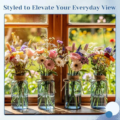 Mason Jar Glass Vases 6 Pack, Blue Flower Vase for Centerpieces - color: Blue