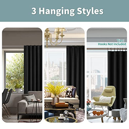 BGment Black 100% Blackout Curtains 63 Inches Long for Bedroom, 2 Panels - color: Black, size: 38"W x 63"L (Pack of 2)