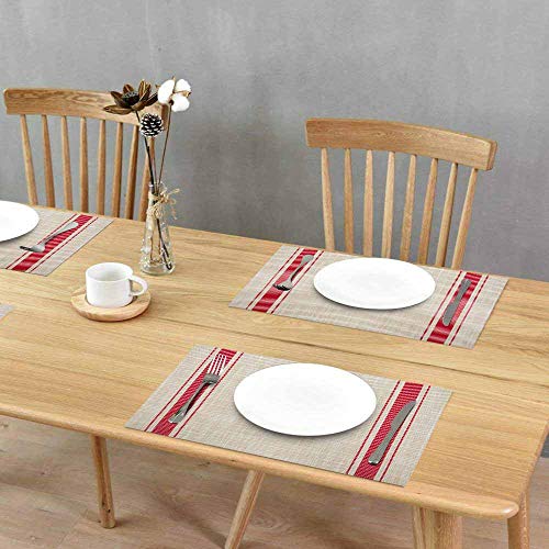 GIVERARE Placemats Set of 6, Heat-Resistant Woven Vinyl Placemat, Non-Slip Washable PVC Table Mat, Easy to Clean Premium Plastic Mats at for Dining, Kitchen Table (Stripe Red) - color: 6 Pack Red