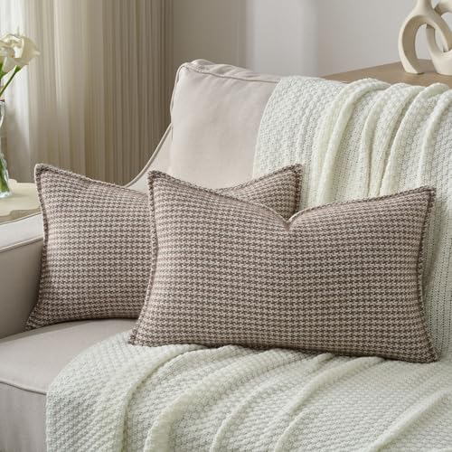 FUTEI Pack of 2 Chenille Throw Pillow Covers 12x20 Inch, Coffee - color: Coffee, size: 20" x 12" (Pack of 2)