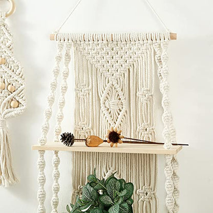 Macrame Wall Hanging Shelf,Boho Woven Tassel Shelves Plant Holder - color: 2t