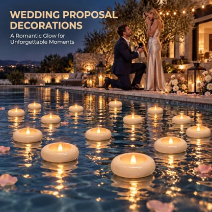 Aignis 24 Pack Waterproof Flameless Floating Candles, 200-Hour Battery Operated 2.2" LED Tea Lights, Water-Activated Flickering Warm White Glow for Pool, Wedding Centerpieces, Bath & Spa - size: D 2.2'' x W 2.2'' x H 1''