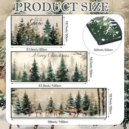 Fourluoo Sets of 3 Christmas Winter Kitchen Rugs and Mats Decor Set - color: Green