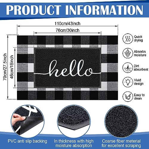 Geelin 2 Pcs Layered Hello Doormat, Black and White Buffalo Plaid Rug Set - style: Hello