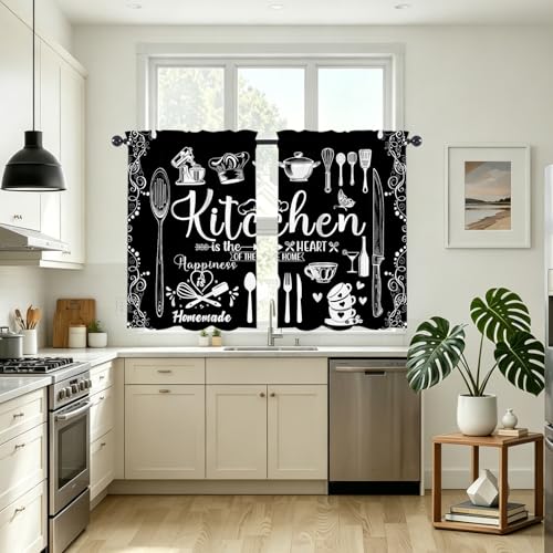 Farmhouse Kitchen Window Curtains Over Sink 27.5" W x 36" L - color: Black Rustic Farmhouse Kitchen Curtains, size: 27.5"W x 36"L (Pack of 2)