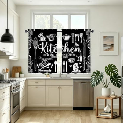 Farmhouse Kitchen Window Curtains Over Sink 27.5" W x 36" L - color: Black Rustic Farmhouse Kitchen Curtains, size: 27.5"W x 36"L (Pack of 2)