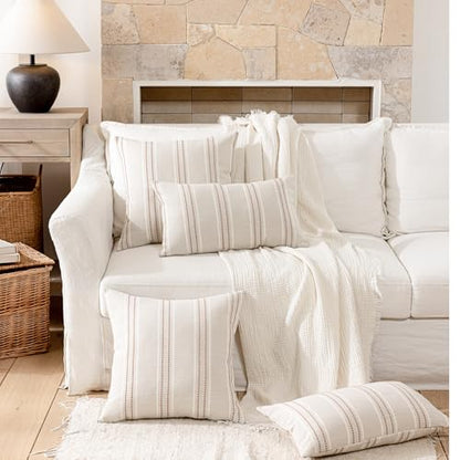 Hckot Terracotta Throw Pillow Covers 24x24 Set of 2 Striped Pillow Covers - color: Camel, size: 24" x 24" (Pack of 2)
