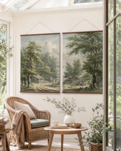 InSimSea Extra Large 2 Pcs Framed Wall Art, Woodland Cabin Sketch 36x48 In - color: Tranquil Countryside