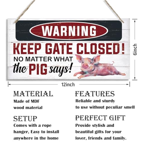 Warning Signs, Keep Gate Closed Pig Sign, Decorative Wood Hanging Wood Plaque, Warning Animal Pigs Sign, Funny Novelty Caution Pig Signs for Farm Fence Wall Gate Decor, Rustic Wall Plaque - color: PIG