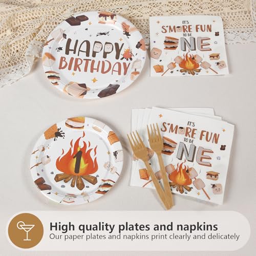 Grencian 96 Pcs S'Mores Camping Birthday Party Decorations,Serves 24 - style: Camping 1st Kit