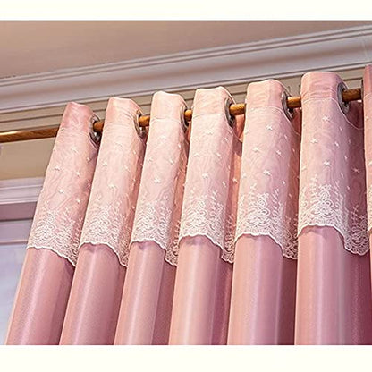 Amidoudou 1 Pair European 3D Flower Luxury Embroidered Curtains Double Layer Curtains with Valance for Living Room Bedroom (Pink,52x90 Inch) - color: Pink, size: 52"W x 90"L (Pack of 2)