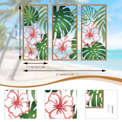 Resama Palm Leaves Metal Wall Decor 3 Pcs Tropical Wall Art - color: Fresh Style