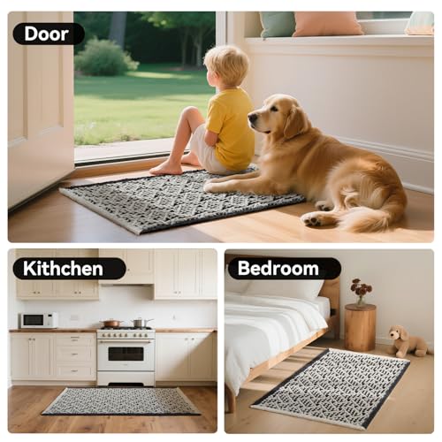 Waffle Bath Mat, Extra Soft Boho Bathroom Rugs, 16x24 Black - color: Black, size: 17" X 24"