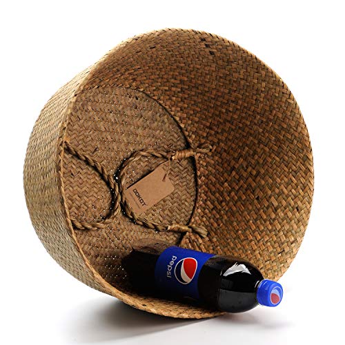 DOKOT Seagrass Plant Basket with Handles, Round Storage Wicker Basket (10.6inch Diameter x 12.5inch Height, Natural) - size: XL (10.6" D x 12.5" H )