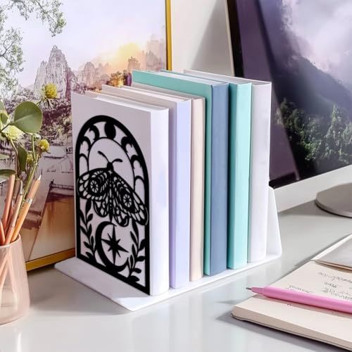 Peacoblue 5.3"x4.3"x7.9" Metal Bookends, Heavy Duty Book Ends for Shelves - style: Moth