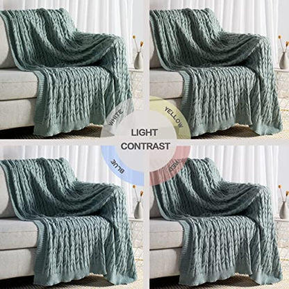 Carriediosa Cable Knit Woven Chenille Throw Blanket 50" x 60" Sage Green - color: Sage Green, size: 50" X 60"