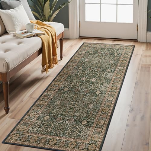 Bavni 2'6" x 7' Kitchen Runner Rug, Washable Non Slip, Dark Green Brown - color: Dark Green Brown, size: 2'6" x 7' (Rectangular)