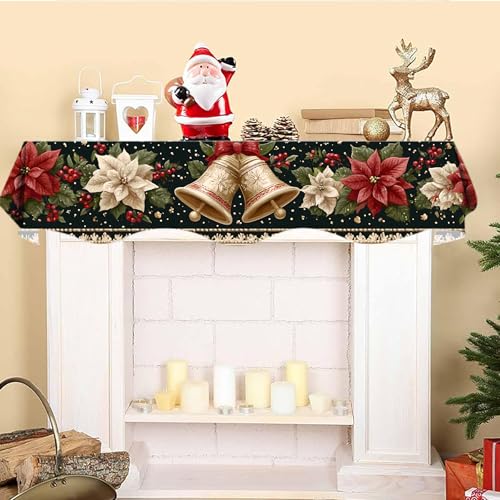 NYZE Christmas Mantel Scarf 60 x 17 Inch Fireplace Mantel Scarf Cover Decoration for Christmas Fireplace Scarf Shelf Top Runner Holiday Winter Home Decor - size: 60 x 17 in, style: Bell 2