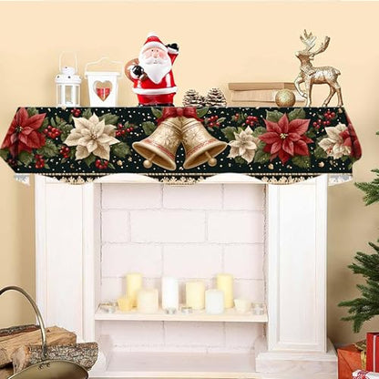NYZE Christmas Mantel Scarf 60 x 17 Inch Fireplace Mantel Scarf Cover Decoration for Christmas Fireplace Scarf Shelf Top Runner Holiday Winter Home Decor - size: 60 x 17 in, style: Bell 2