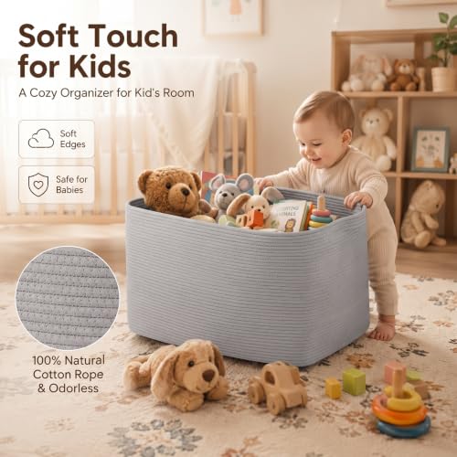 OIASKET 95L Extra Large Blanket Basket, 24" x 16.9" x 14.2" Woven Basket - color: Light Grey, size: 24"x16.9"x14.2"