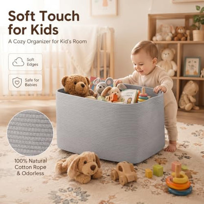 OIASKET 95L Extra Large Blanket Basket, 24" x 16.9" x 14.2" Woven Basket - color: Light Grey, size: 24"x16.9"x14.2"