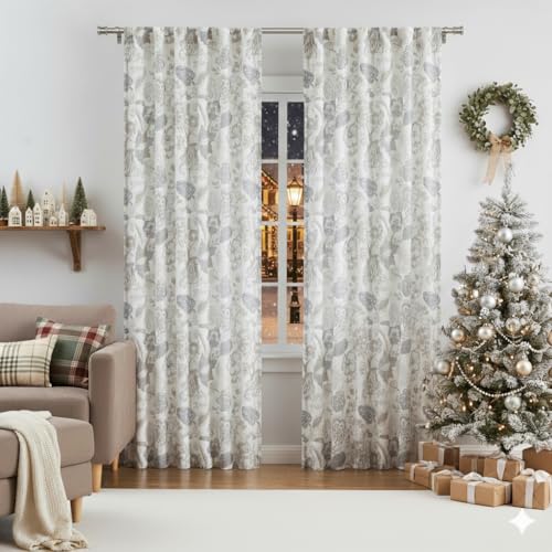 Kayne Studio Grey Jacobean Floral Rod Pocket Semi Sheer Curtains 84 Inches - color: Linen Grey, size: 52"W x 84"L (Pack of 2)
