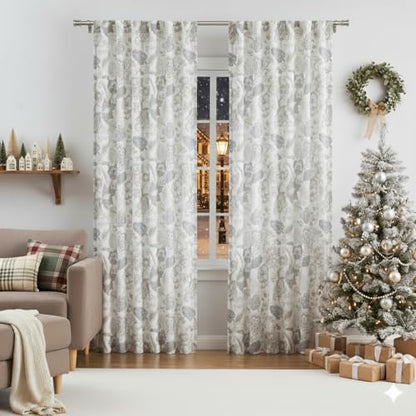 Kayne Studio Grey Jacobean Floral Rod Pocket Semi Sheer Curtains 84 Inches - color: Linen Grey, size: 52"W x 84"L (Pack of 2)