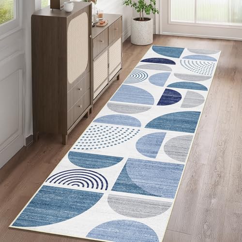 MUJOO Runner Rug Washable,Blue 2x8 Area Rugs Non Slip Modern Abstract - color: Blue and Grey, size: 2' x 8' (Rectangular)