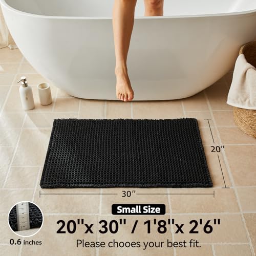 Triohero Black Waffle Bath Mat, Boho Bathroom Rugs Non Slip Washable, 20x30 - color: Black, size: 1'8" X 2'6" (Rectangular)