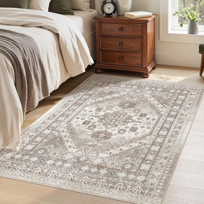 befbee 3x5 Washable Area Rug for Entryway, Low Pile Non Slip Carpet Brown - color: Brown/Beige, size: 3' x 5' (Rectangular)