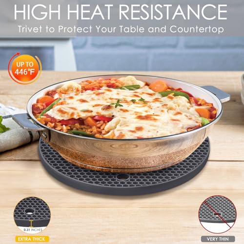 Silicone Trivet Mats, 4 Pack Silicone Pot Holders for Hot Pan and Pot Pads, Heat Resistant Counter Mats for Tables, Countertops, Spoon Rest and Large Coasters, Black & Gray (2 Squared + 2 Round Mats) - color: 01 Black + Dark Gray, size: 7x7in