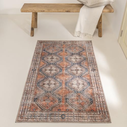 Knot Tangelo 3' x 5' Orange & Blue Accent Rug - Persian-Inspired Design - size: 3' x 5' (Rectangular)