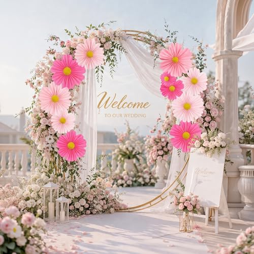 Spring Flower Paper Fan Decorations, 9PCS Party Cream Hanging Fans for Hello Spring Party, Birthday, Wedding, Classroom, Home Office Graduation Mother Father's Day Floral Backdrop Decor -Pink - style: Pink Cloud