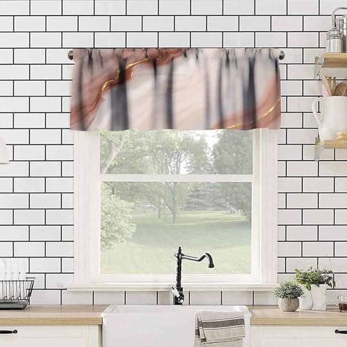 Pink Marble Window Valance, Modern Abstract Marble Luxury Gold Elegant Luxury Texture Print Blackout Short Window Treatment for Girls Bedroom Living Room Cafe, 54x18inch - color: Marble-21
