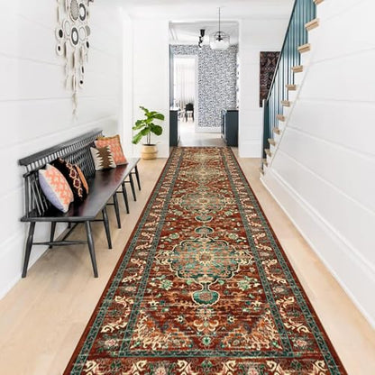 U'Artlines 2' x 10' Boho Hallway Runner Rug, Washable Carpet, Rust＆Teal - color: Rust＆teal, size: 2' x 10' (Runner)