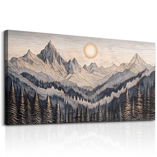 MHARTK66 Rustic Pine Tree Mountain Framed Canvas Wall Art for Bedroom,40x20 - color: Abstract Mountain, size: 40"L x 20"W