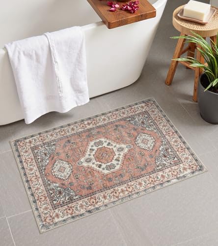 Seavish Vintage Bath Mat, 18x26 Inch Boho Coral Soft and Absorbent Bath Mat - color: Terracotta/Coral, size: 18 x 26 inch