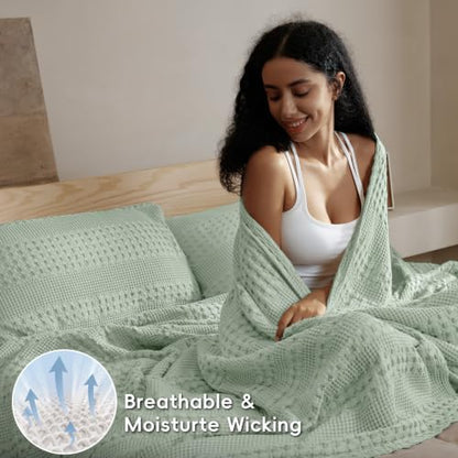 PHF Lightweight 100% Cotton Waffle Throw Blanket for Couch, Mint Green - color: Mint Green, size: Throw(50"x60")