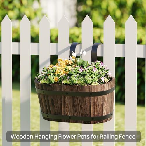 2Pack Wood Fence planters Window boxes planters Railing planter box porch - color: Carbonized-2pcs, size: Small