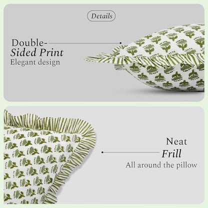 CPC Emerald Green Block Print Ruffle Pillow Cover 18x18 Inch, Pack of 2 - color: Emerald Green, size: 18" x 18" (Pack of 2)