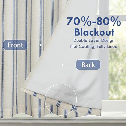 DriftAway Farmhouse Double Layer Linen Blackout Tie Up Curtains Thermal Insulated Vertical Striped Fully Lined Balloon Roman Shade Bathroom Window Adjustable Rod Pocket 39 Inch by 55 Inch Navy - color: Navy Blue, size: 39"W x 55"L (Pack of 1)