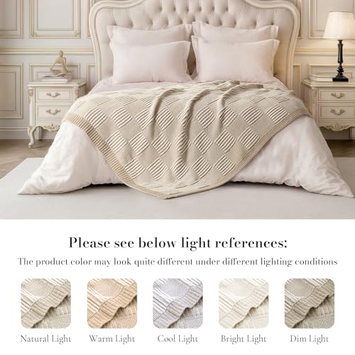Amélie Home Checkered Chenille Knit Throw Blanket for Bed, Beige 60"x80" - color: Checkered Beige, size: 60" X 80"