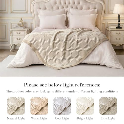 Amélie Home Checkered Chenille Knit Throw Blanket for Bed, Beige 60"x80" - color: Checkered Beige, size: 60" X 80"