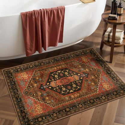 Ciicool 2x3ft Small Area Rug,Washable Boho Thin Mat for Entryway Kitchen - color: Red/Gold, size: 2' X 3' (Rectangular)