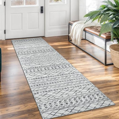 KUTA Boho Washable Runner Rug 2x7 Grey White Moroccan - color: Grey, size: 2' x 7' (Runner)