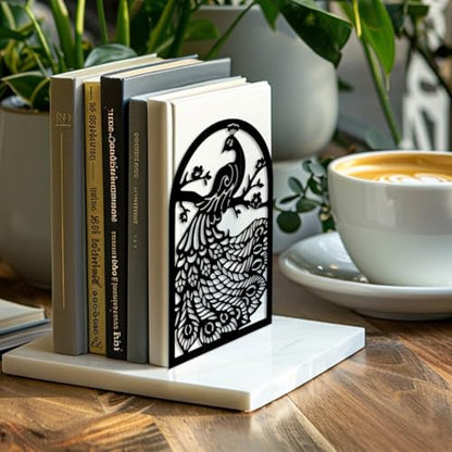 Peacoblue 5.3"x4.3"x7.9" Metal Bookends, Heavy Duty Book Ends for Shelves - style: Peacock