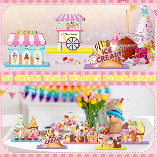 Marsui 12 Pcs Summer Ice Cream Wood Table Decor, Tiered Tray Signs - style: Ice Cream